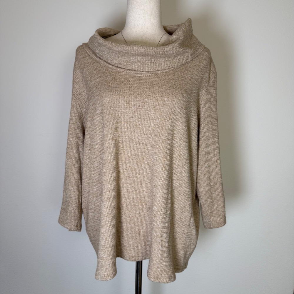 J. Jill Sweater Women XL Tan Cowl Neck Wearever Collection Knit Top